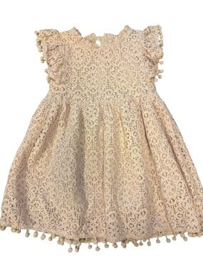 2Bunnies Mauve Pink Boho Lace Dress 4T Flower Girl Rustic Pom Trim
